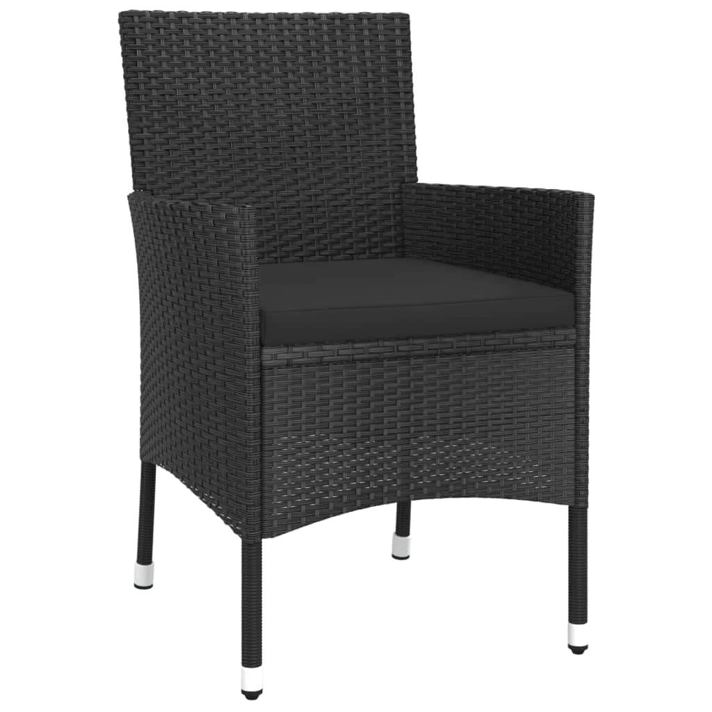 vidaXL 3-Piece Patio Bistro Set - Black Poly Rattan with Cushions, Powder-Coated Steel Frame, Suitable for Outdoor, Garden, Deck