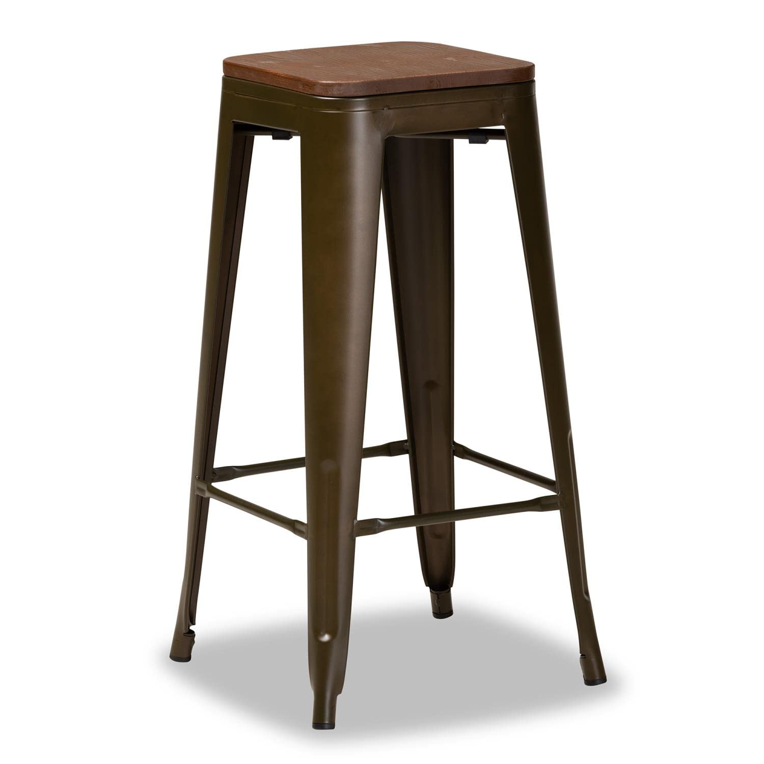 Baxton Studio Horton Brown Metal and Brown Finished Wood 4-Piece Bar Stool Set