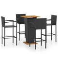 vidaXL Patio Bar Set 5 Piece Black PE Rattan with Acacia Wood Tabletop and Chairs for Garden, Patio, Terrace