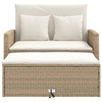 vidaXL 2-Seater Patio Sofa Bench - PE Rattan, Beige, Sofa Bed with Footstool Storage, Cushions with Removable Covers