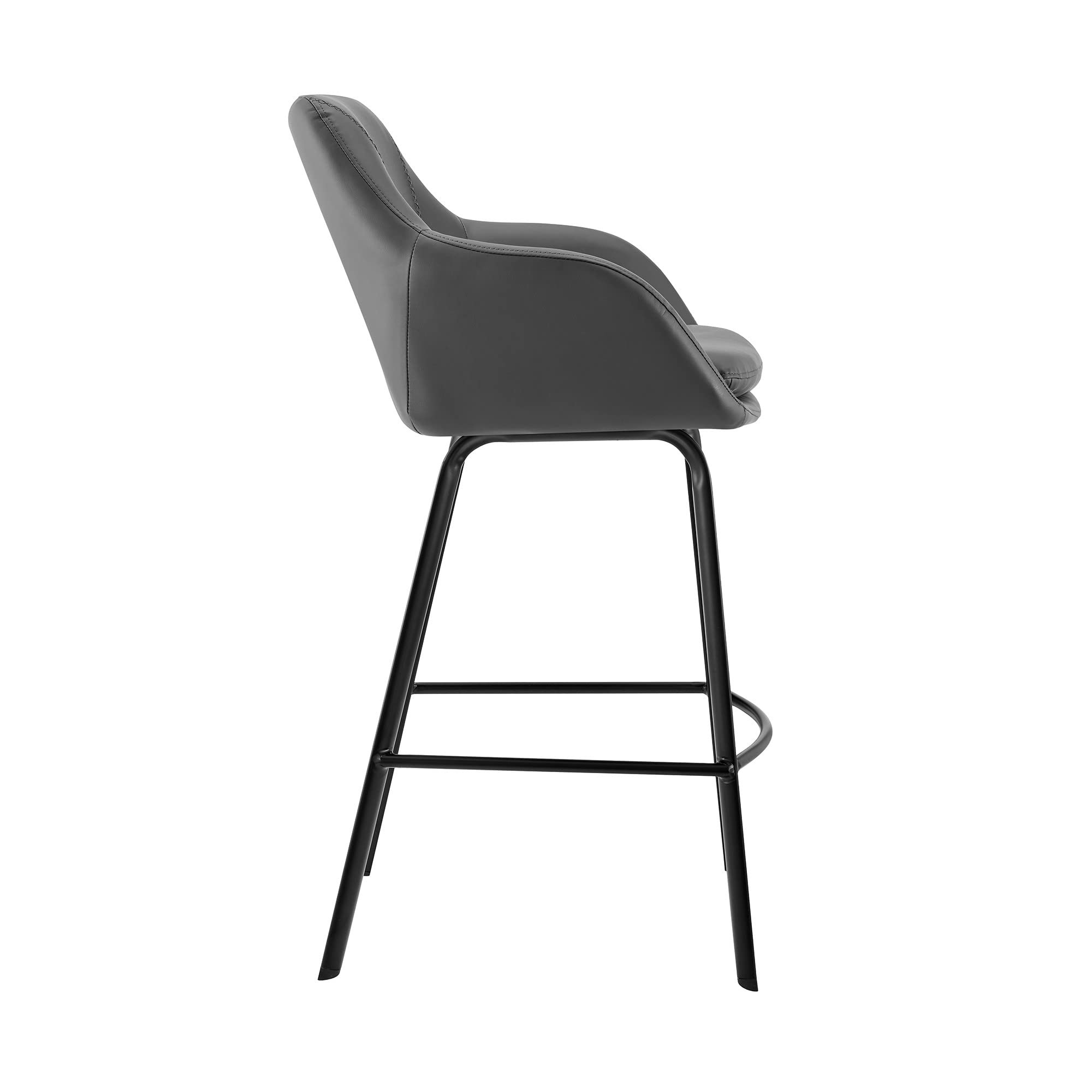 HomeRoots Metal, Faux Leather 26' Gray on Black Faux Leather Comfy Swivel Counter Stool