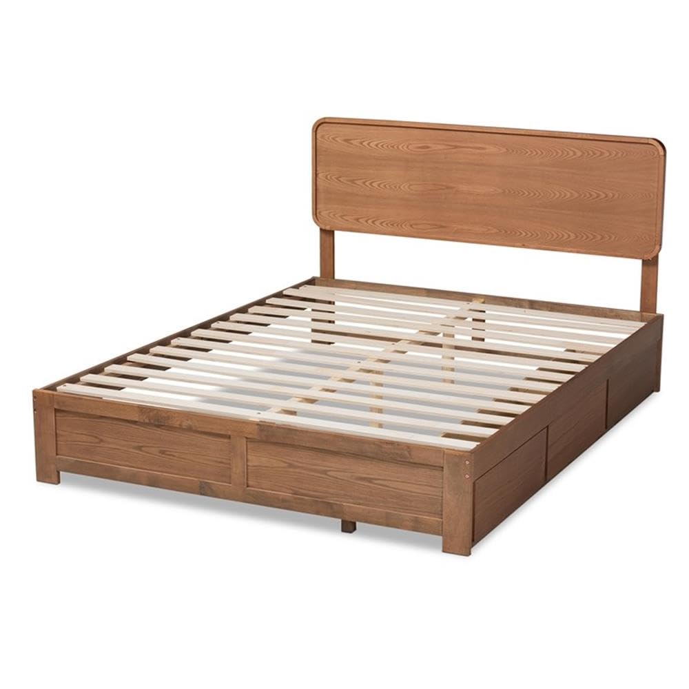 Baxton Studio Eleni Modern and Contemporary Transitional Dark Grey Fabric Upholstered and Ash Walnut Brown Finished Wood Queen Size 3-Drawer Platform Storage Bed