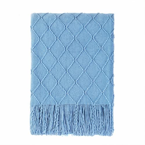 Bourina Throw Blanket-50 X60 Blue, Textured Solid Soft Sofathrow, Knitted Decorative Throw Blanket For Bedroom, Travel Blanket,