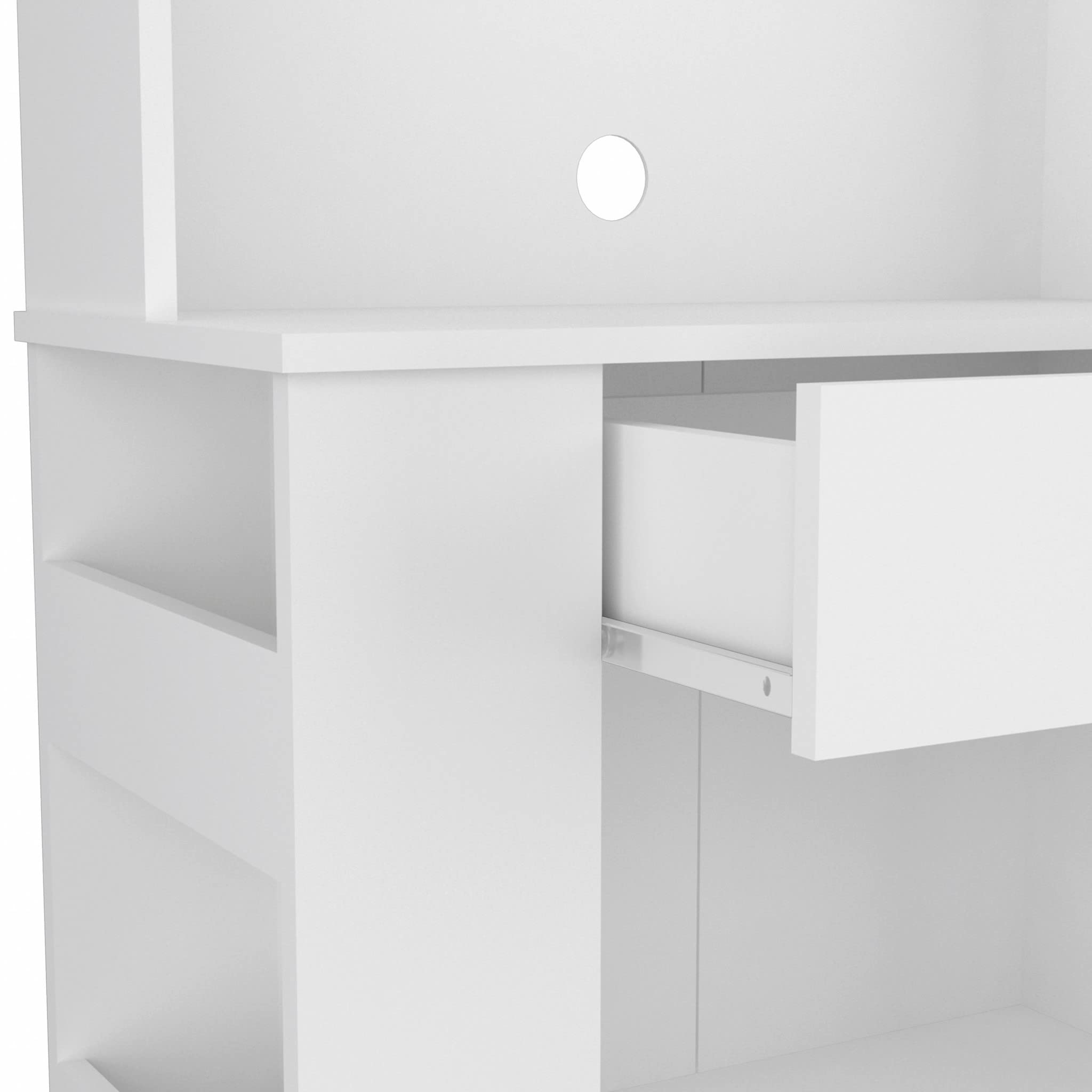 HomeRoots Particle Board White Pantry Cabinet with Two Door Panels and Side Open Shelves