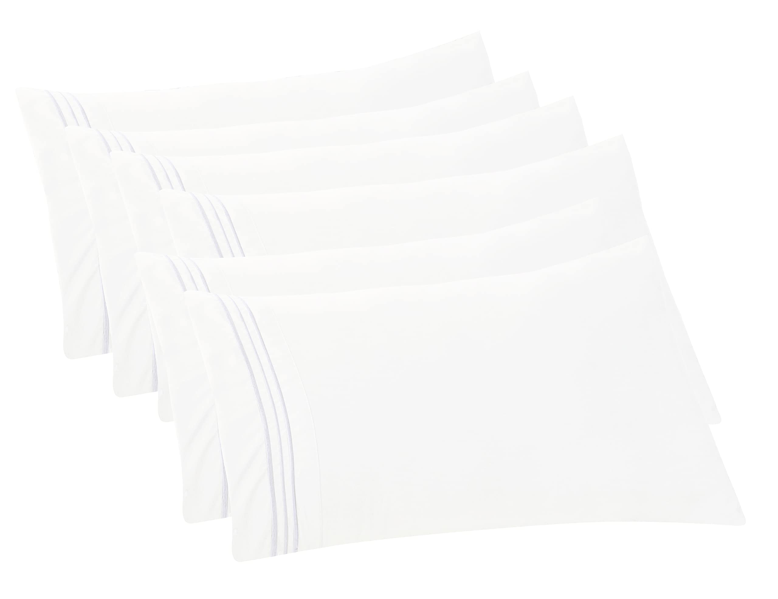 Elegant Comfort 6-Pack Solid Pillowcases 1500 Thread Count Egyptian Quality - Easy Care, Smooth Weave, Wrinkle And Stain Resistant, Easy Slip-On, 6-Piece Set, Standard/Queen Pillowcase, White
