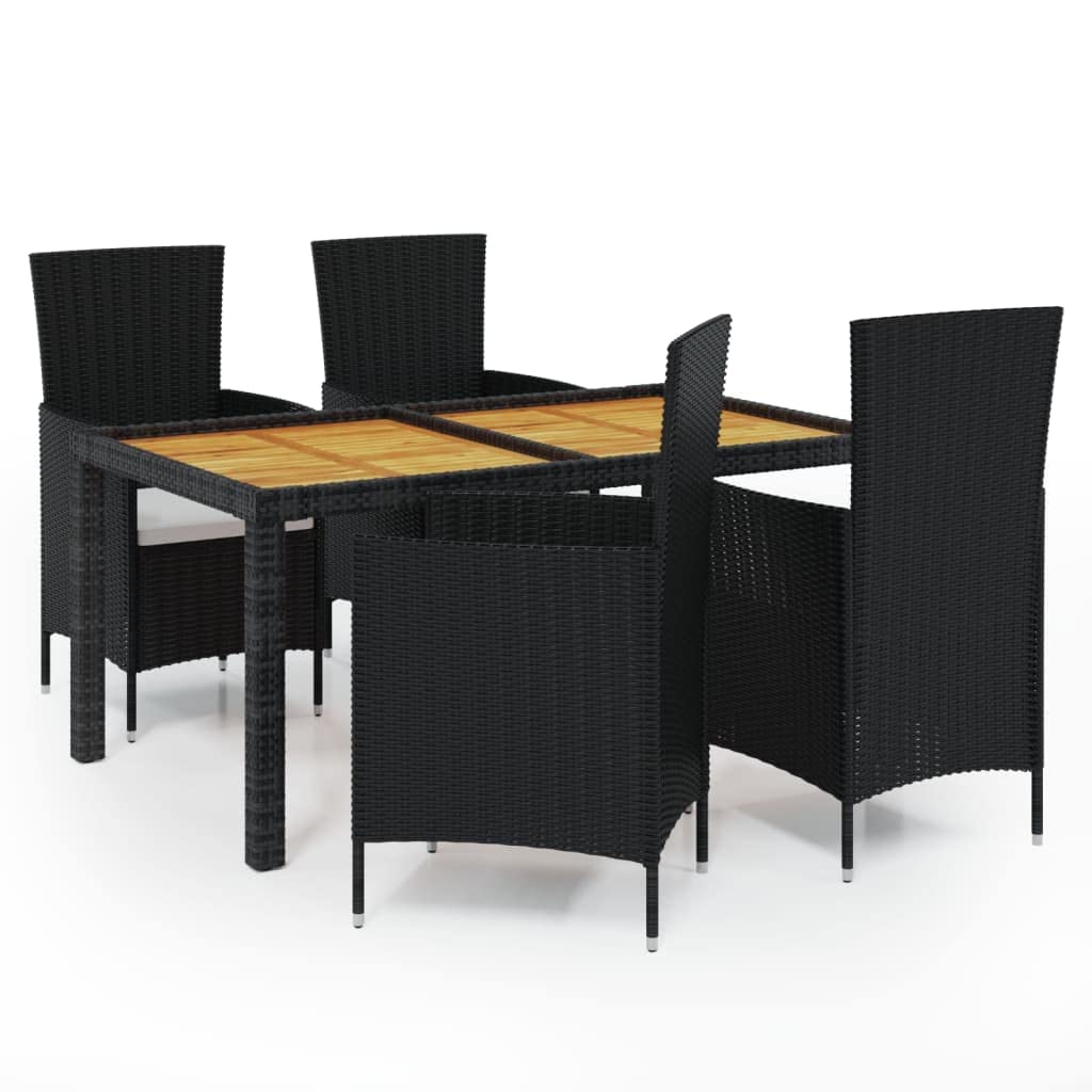 vidaXL Patio Dining Set 5 Piece with Cushions Garden Outdoor Lawn Yard Terrace Balcony Table and Chair Seat Seating Furniture Poly Rattan Black