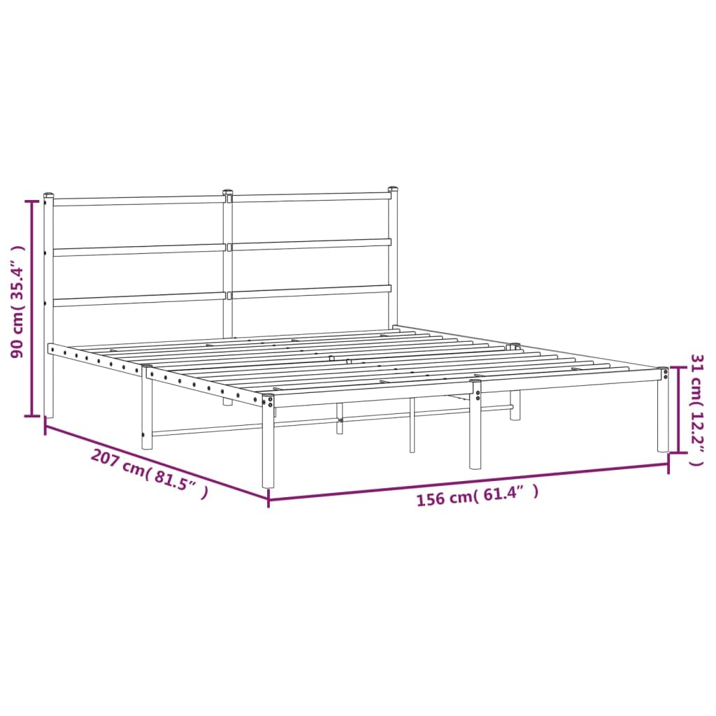 vidaXL White Metal Bed Frame-Double, Sturdy Steel Bedroom Furniture w/Headboard & Storage Space, Fits 59.1&quot;x78.7&quot; Mattress