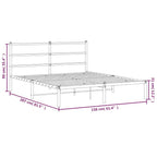 vidaXL White Metal Bed Frame-Double, Sturdy Steel Bedroom Furniture w/Headboard & Storage Space, Fits 59.1"x78.7" Mattress