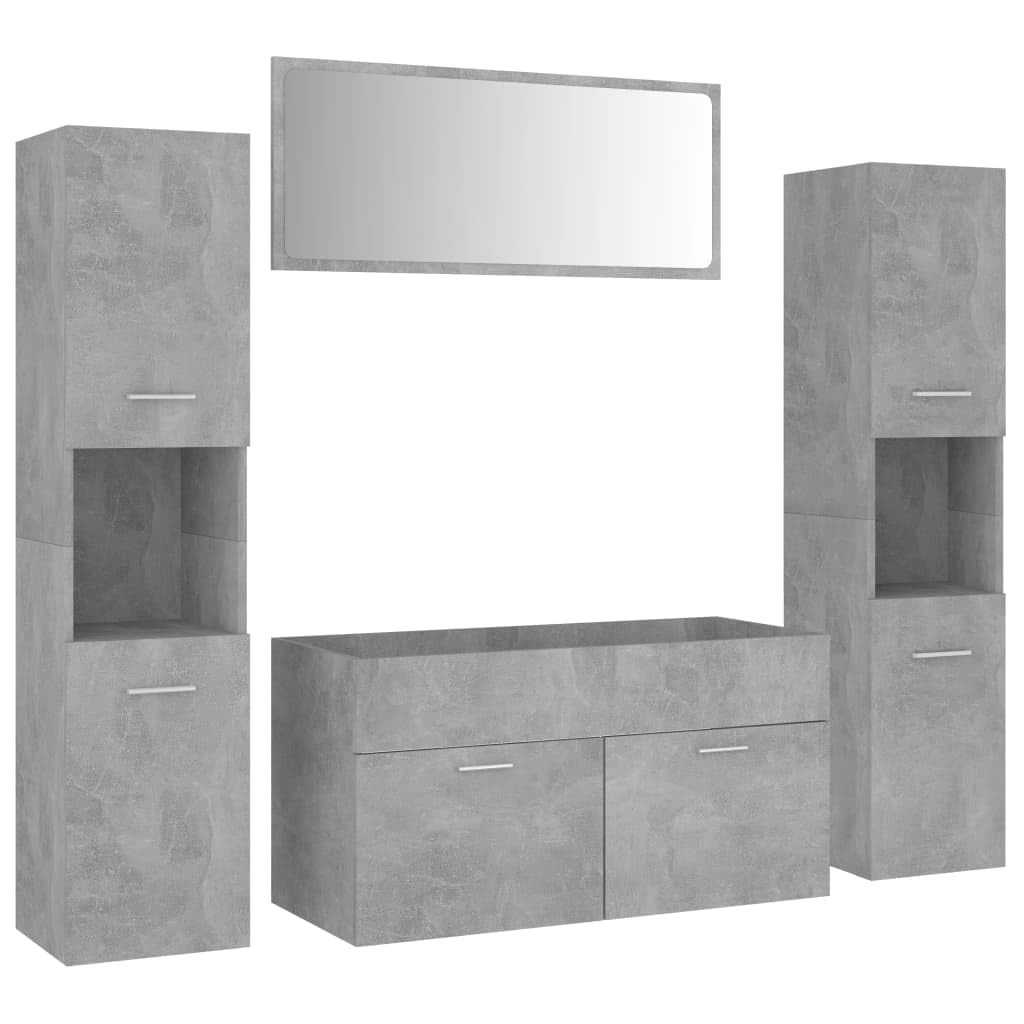 vidaXL Bathroom Furniture Set Washroom Storage Cabinet Wall-Mounted Hanging Vanity Mirror Home Laundry Room Rack Concrete Gray Engineered Wood