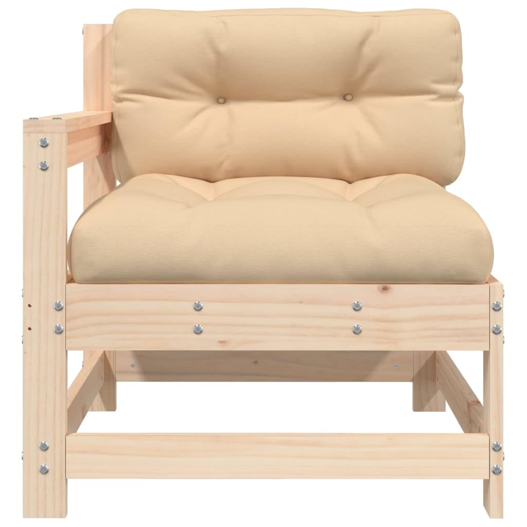 vidaXL Patio Chair with Cushions - Solid Wood Pine, Comfy Armrest/Backrest, Rustic Look, Sturdy & Stable, Modular Design, Enhances Outdoor Decor