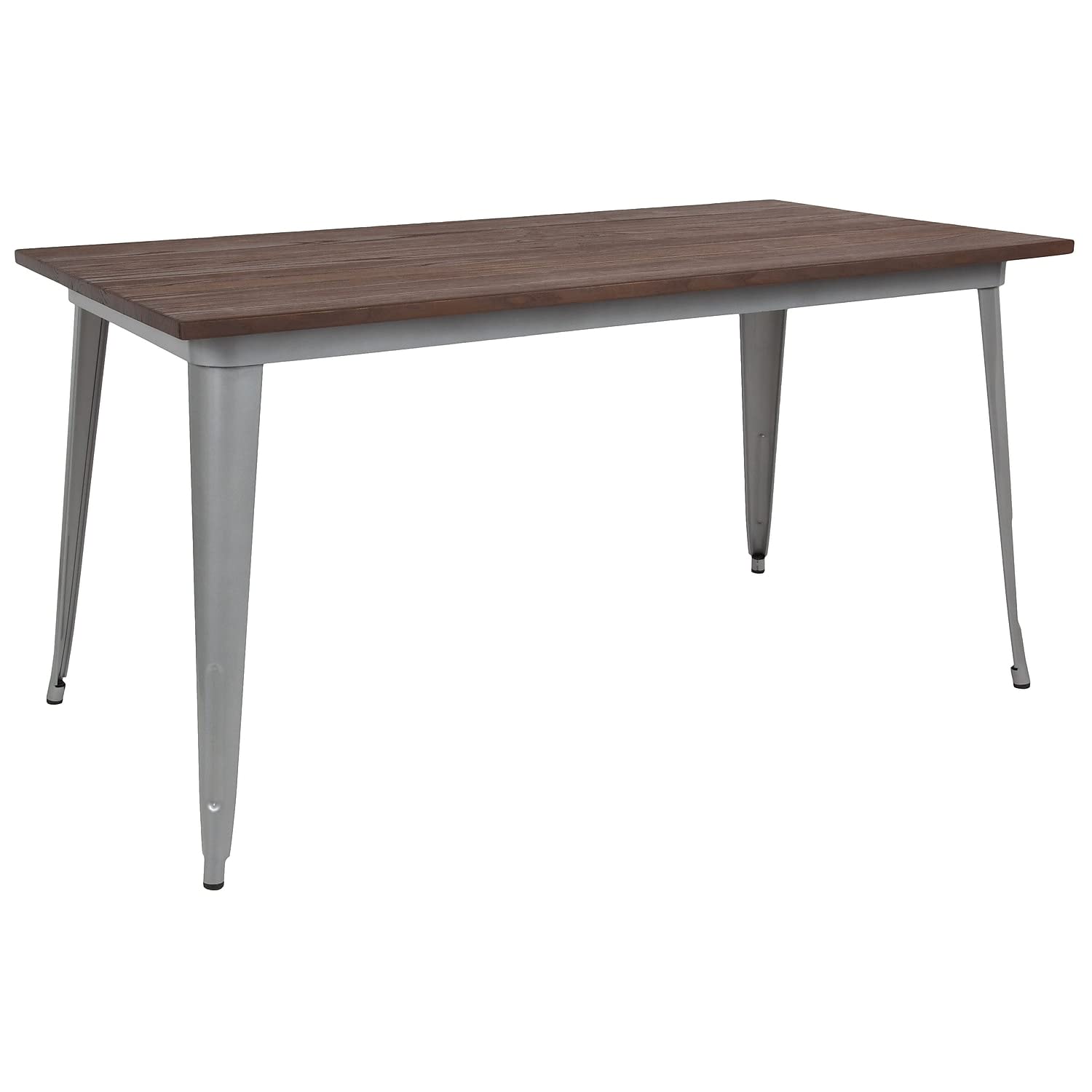 Flash Furniture Kenneth 30.25&quot; X 60&quot; Rectangular Silver Metal Indoor Table With Walnut Rustic Wood Top
