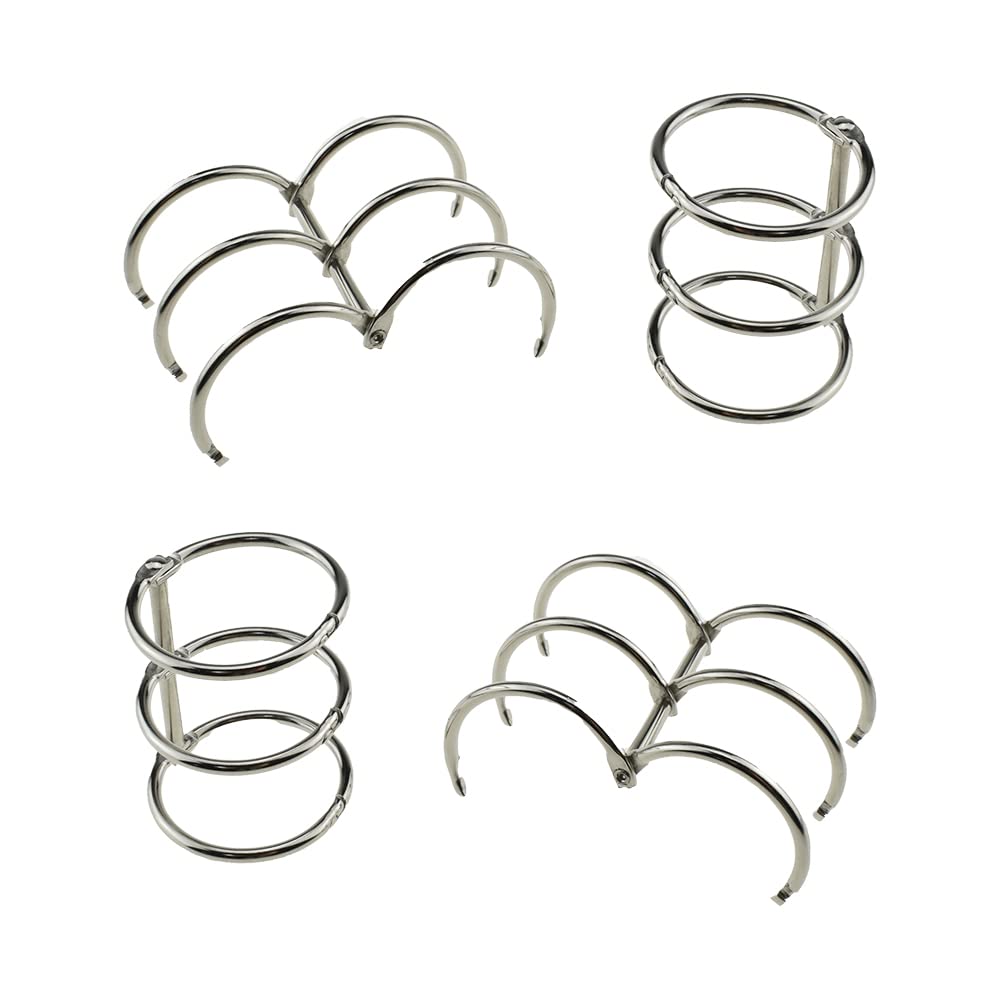 Hahiyo 4Pcs Silver 30Mm/1.2Inch Inner Diameter Metal 3 Rings Loose Leaf Binders Book Rings Snap Split Hinged Stainless Steel Bin