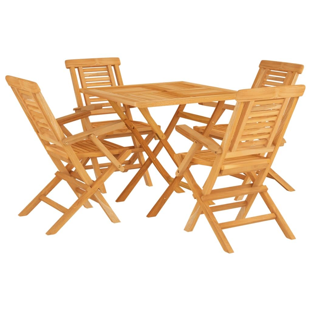 vidaXL 5-Piece Patio Dining Set - Solid Teak Wood, Foldable Chairs, Slatted Design, Square Table with Parasol Hole, for Garden/Deck/Patio