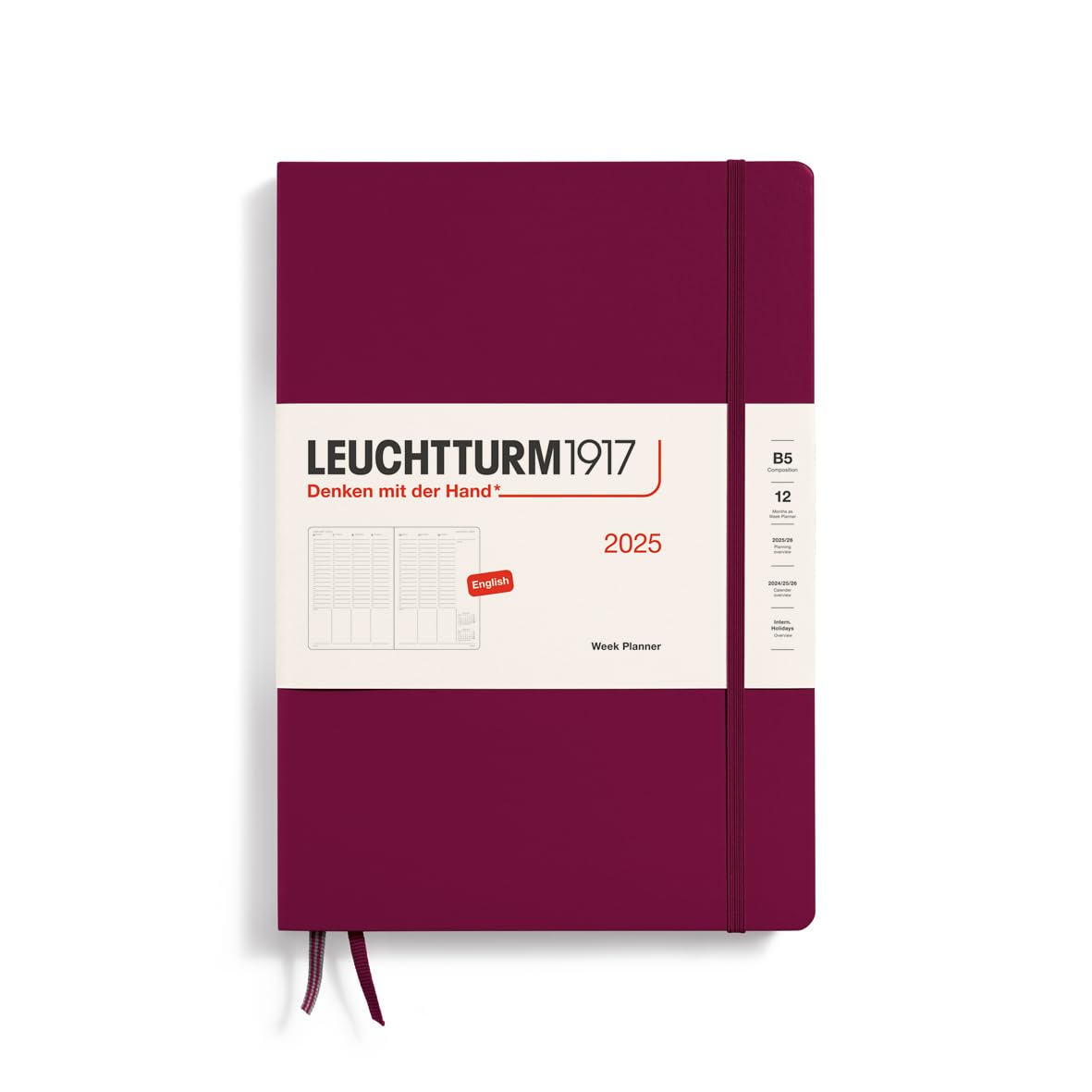 Leuchtturm1917 - Week Planner 2025, Hardcover, Composition (B5), Port Red (Jan 1 - Dec 31, 2025)