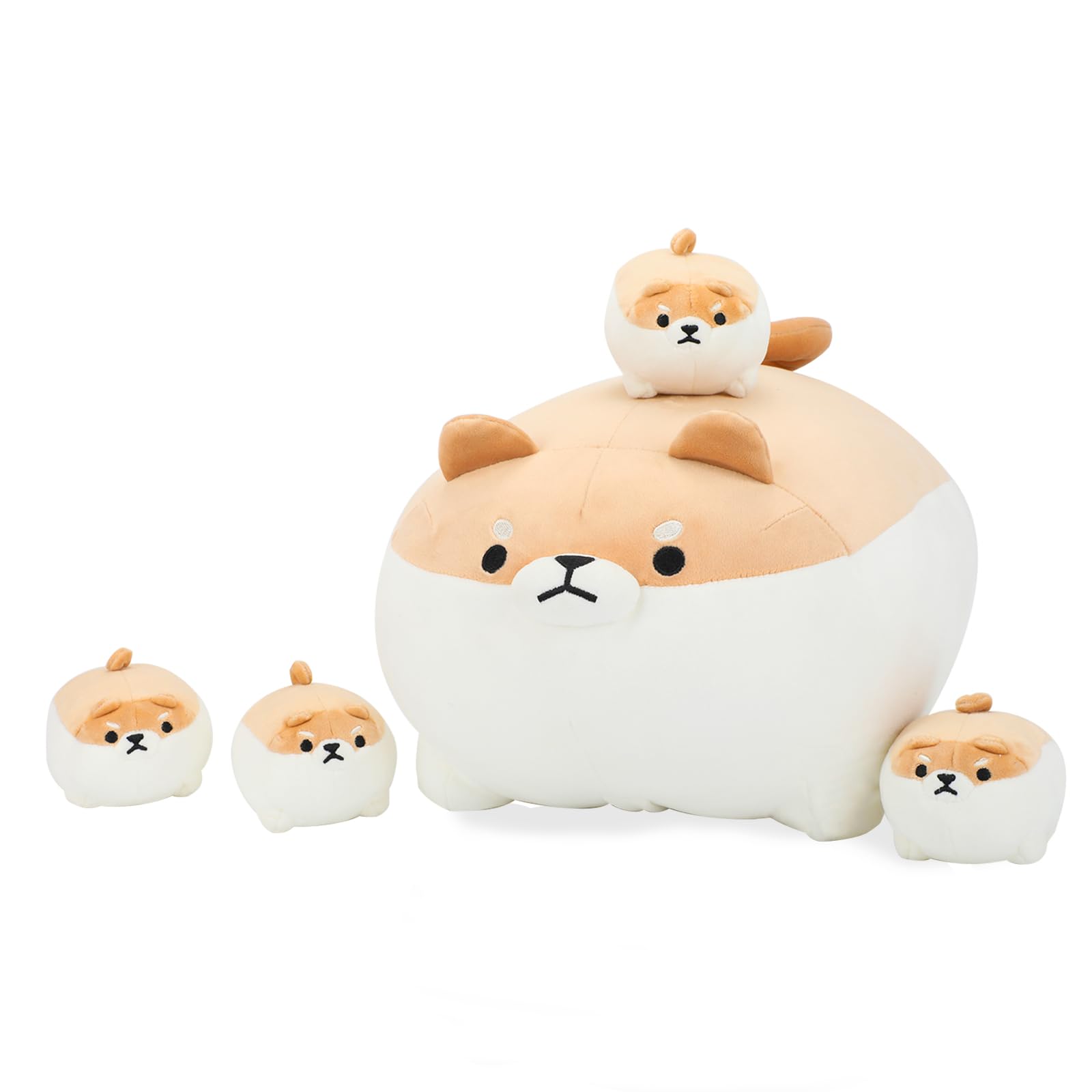 AtoBaby Shiba Inu Plush Pillow 16 Inches with Four Babies in Mommys Belly, Super Soft Cartoon Dog Stuffed Animal Shiba Inu Plush