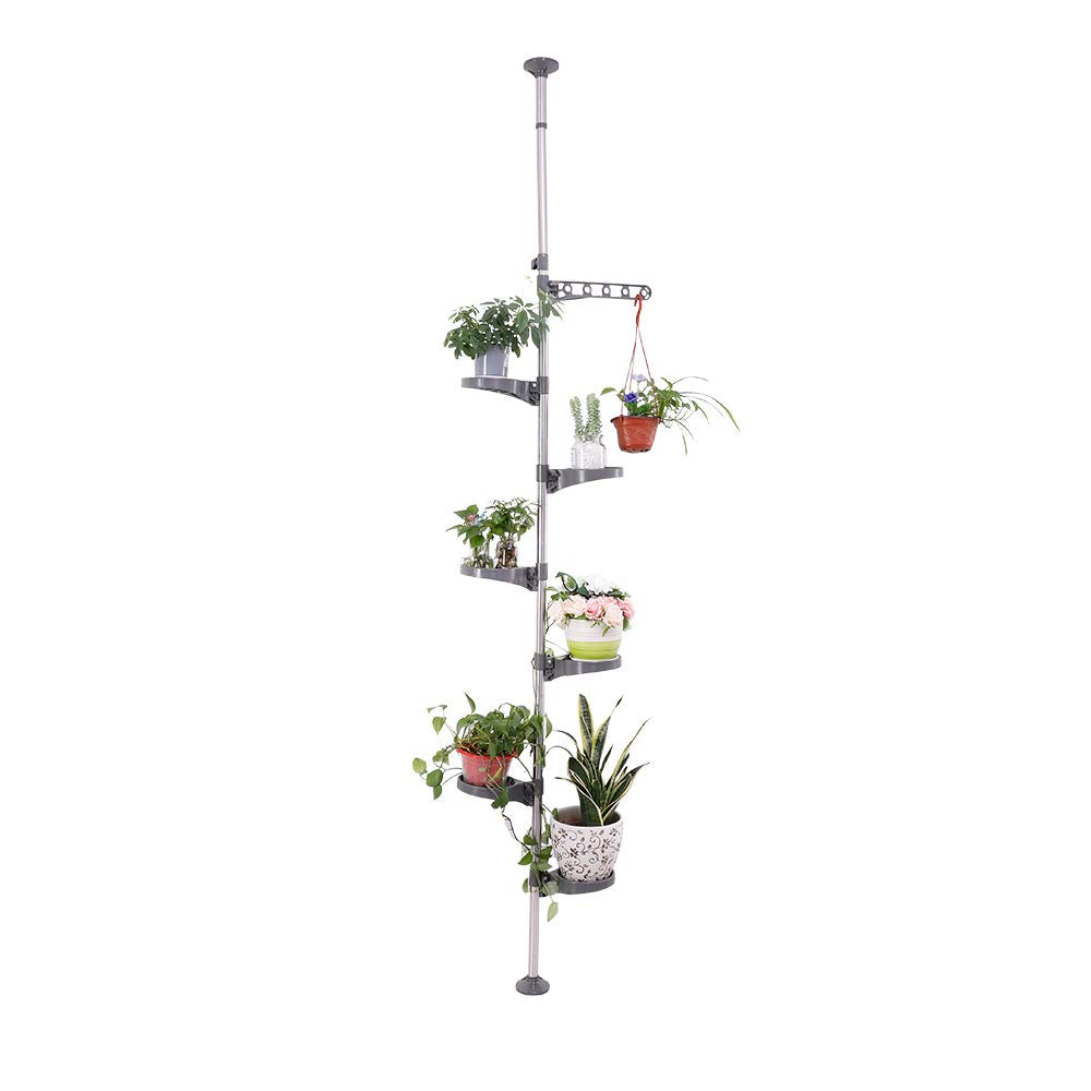 Baoyouni 7-Tier Indoor Plant Pole Spring Tension Rod Expandable Flower Pots Display Rack Stand Hanger Metal Corner Storage Shelf