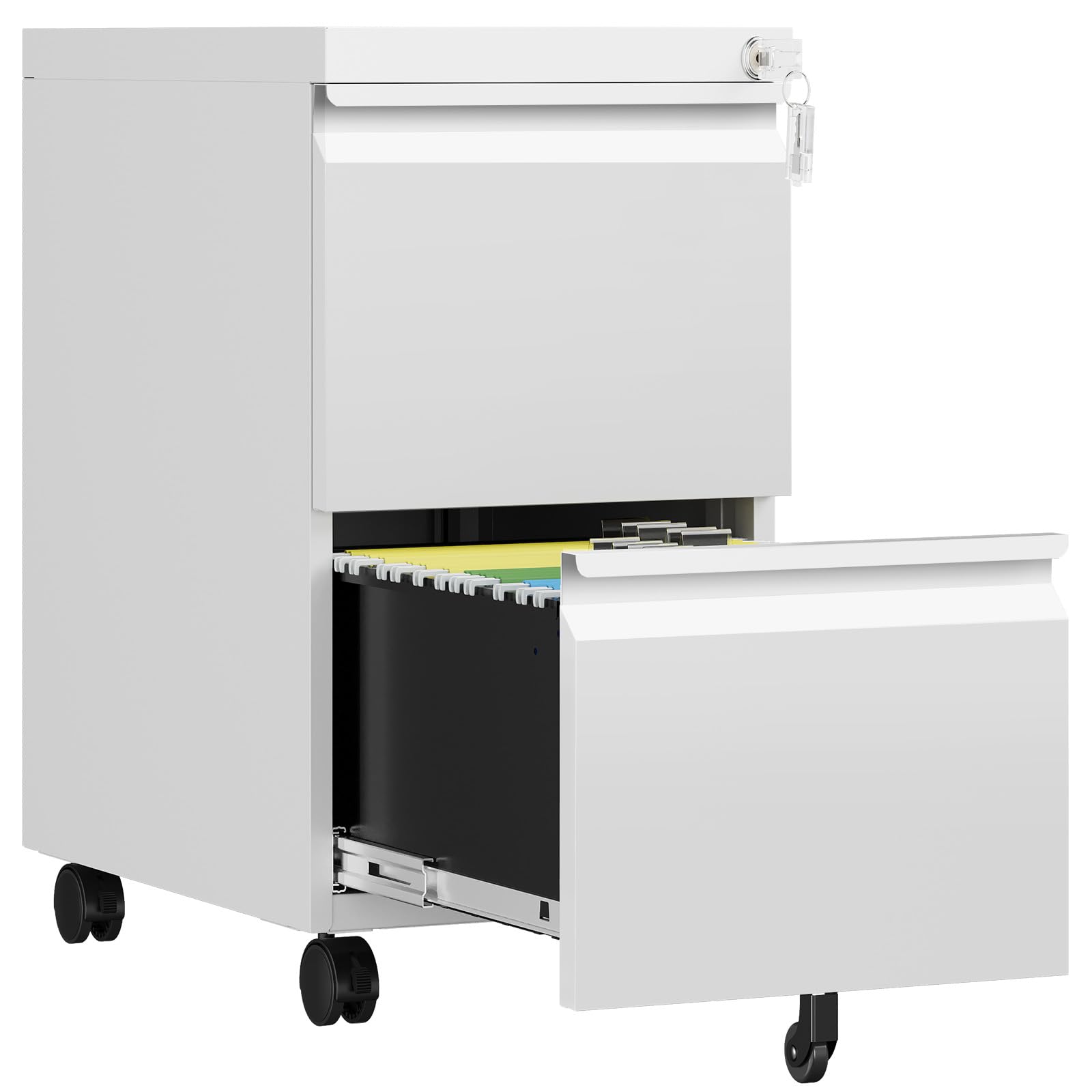 AFAIF 2 Drawer File Cabinet with Lock, Rolling File Cabinets for Home Office, Small Metal Filing Cabinet Office Drawers Under De