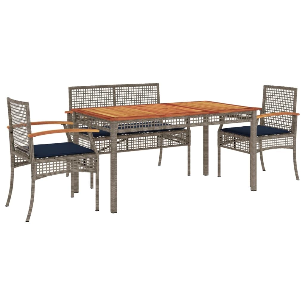 vidaXL Patio Dining Set with Cushions - 5 Piece Gray Poly Rattan, Acacia Wood Table for Garden, Backyard, Patio