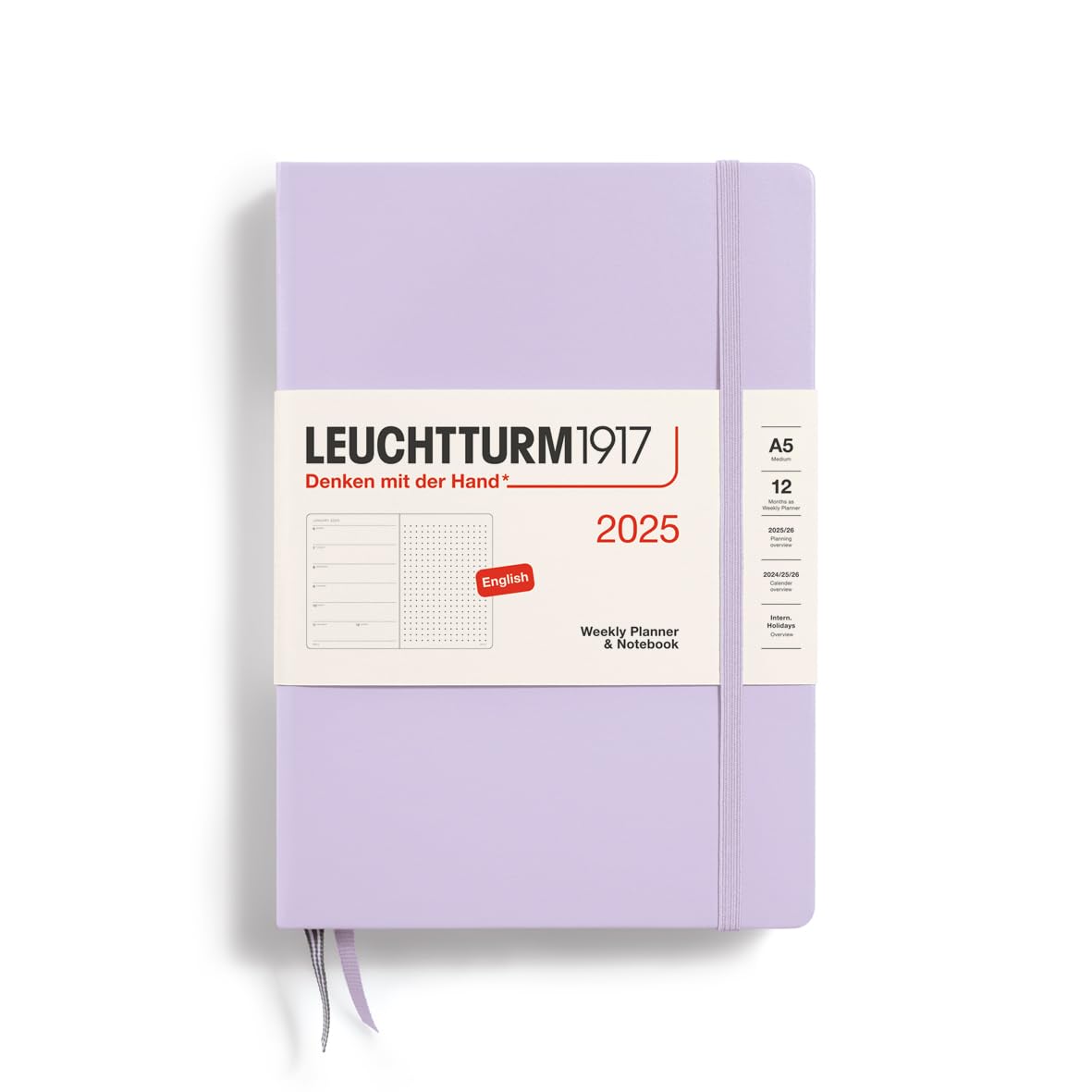 Leuchtturm1917 - Weekly Planner & Notebook Dotted 2025, Hardcover, Medium (A5), Lilac (Jan 1 - Dec 31, 2025)