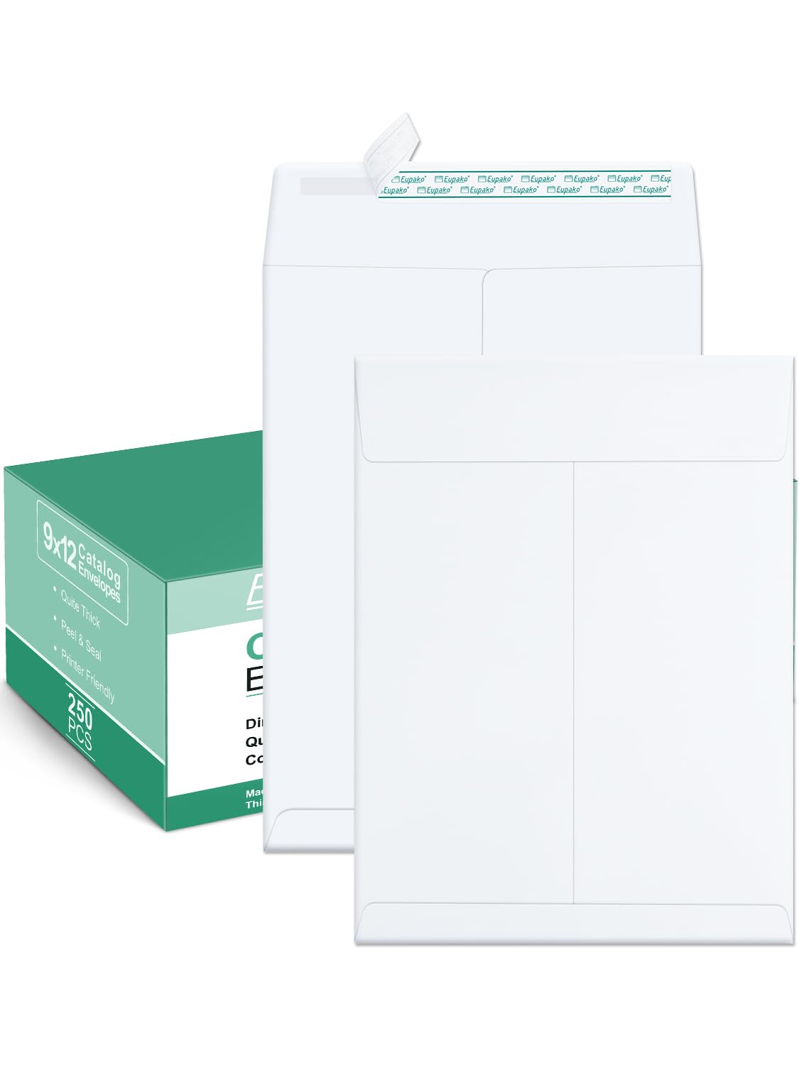 Eupako Catalog Mailing Envelopes 9X12 White Envelopes Self Seal 250 Pack For Organizing And Storage