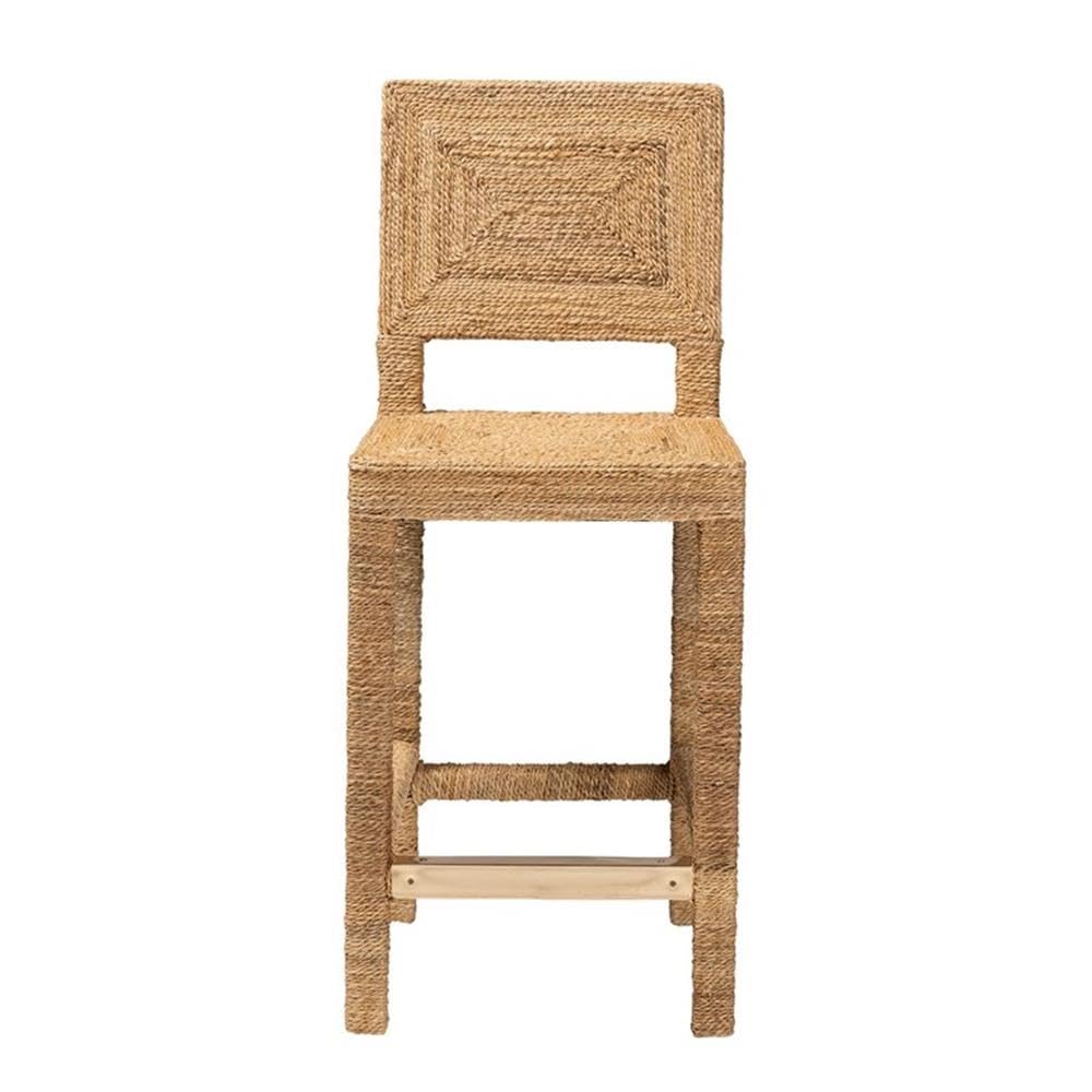 bali & pari Anfield Bohemian Natural Seagrass and Mahogany Wood Counter Stool