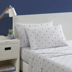 Nautica- Queen Sheet Set, Cotton Percale Bedding Set,4 Pcs, Crisp & Cool, Lightweight & Breathable (Audley Stripe Red, Queen)