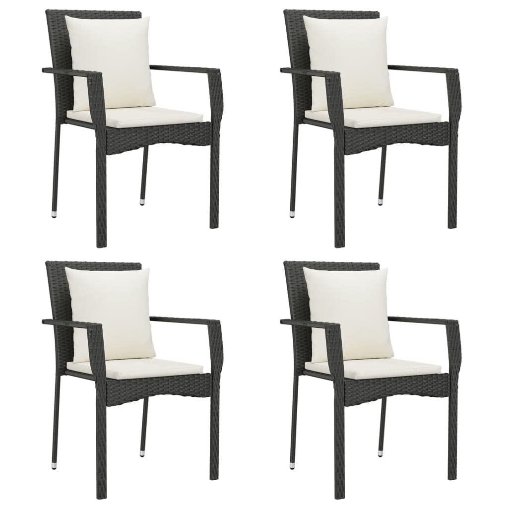 vidaXL Contemporary 5 Piece Patio Dining Set - Weather-Resistant Black Poly Rattan with Cushions - Sturdy Powder-Coated Steel Frame - Modular Design - Easy-to-Clean Tempered Glass Tabletop