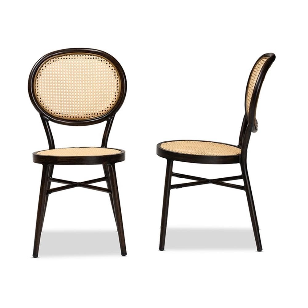 Baxton Studio Thalia Mid-Century Modern Dark Brown Finished Metal and Synthetic Rattan 2-Piece Outdoor Dining Chair Set