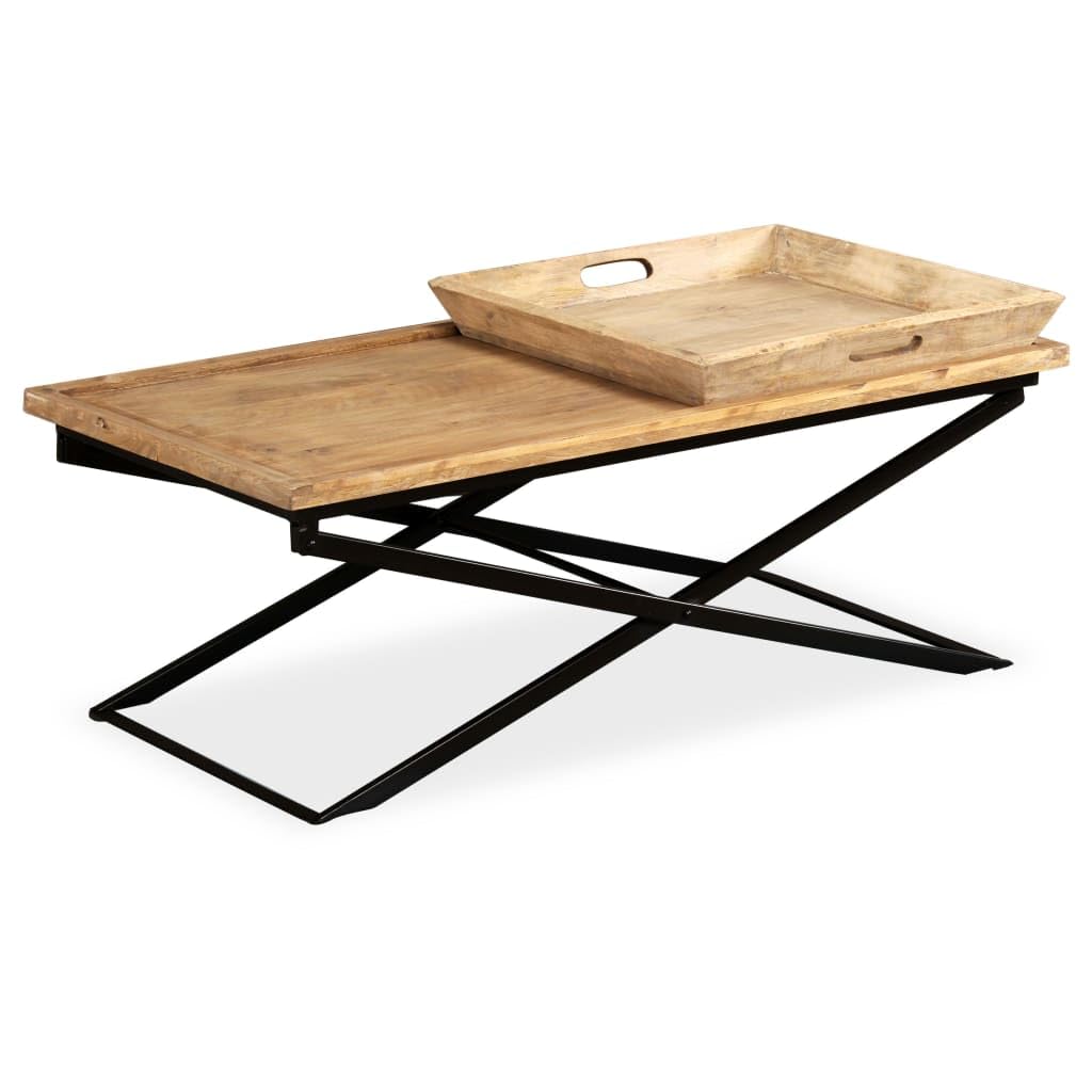vidaXL Industrial-Style Solid Mango Wood Coffee Table - Thumbnail 3