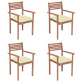 vidaXL Patio Teak Wood Chairs - 4 pcs Outdoor Furniture Set with Cream White Cushions, Stackable, Ideal for Home, Office, Bars and Cafes