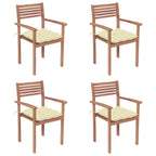 vidaXL Patio Teak Wood Chairs - 4 pcs Outdoor Furniture Set with Cream White Cushions, Stackable, Ideal for Home, Office, Bars and Cafes