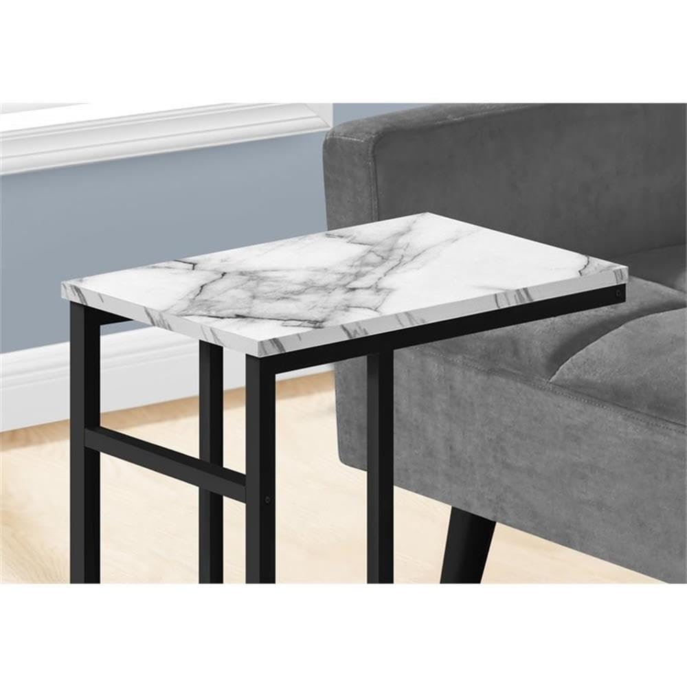 Monarch Specialties 2173 Accent Table, C-Shaped, End, Side, Snack, Living Room, Bedroom, Metal, Laminate, White Marble Look, Black, Contemporary, Modern Table-24, 18&Quot; L X 11.75&Quot; W X 24&Quot; H