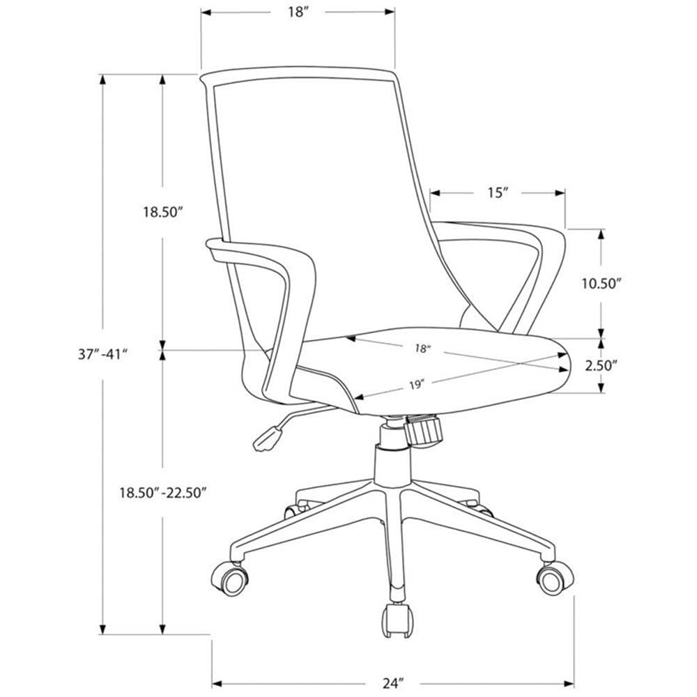Monarch Specialties I 7297 Office Chair, Adjustable Height, Swivel, Ergonomic, Armrests, Computer Desk, Work, Metal, Mesh, Black, Grey, Contemporary, Modern