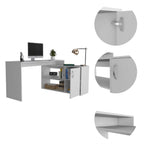 DEPOT E-SHOP Boston L-Shaped Desk, Single Door Cabinet, 2 Open Shelves, 2 Interior Shelves, White