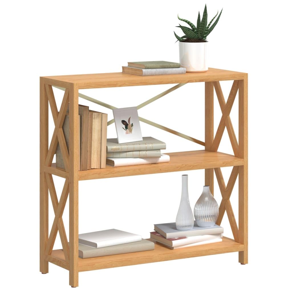 vidaXL 3-Tier Solid Oak Wood Shelf with X-Shaped Bars - Thumbnail 3