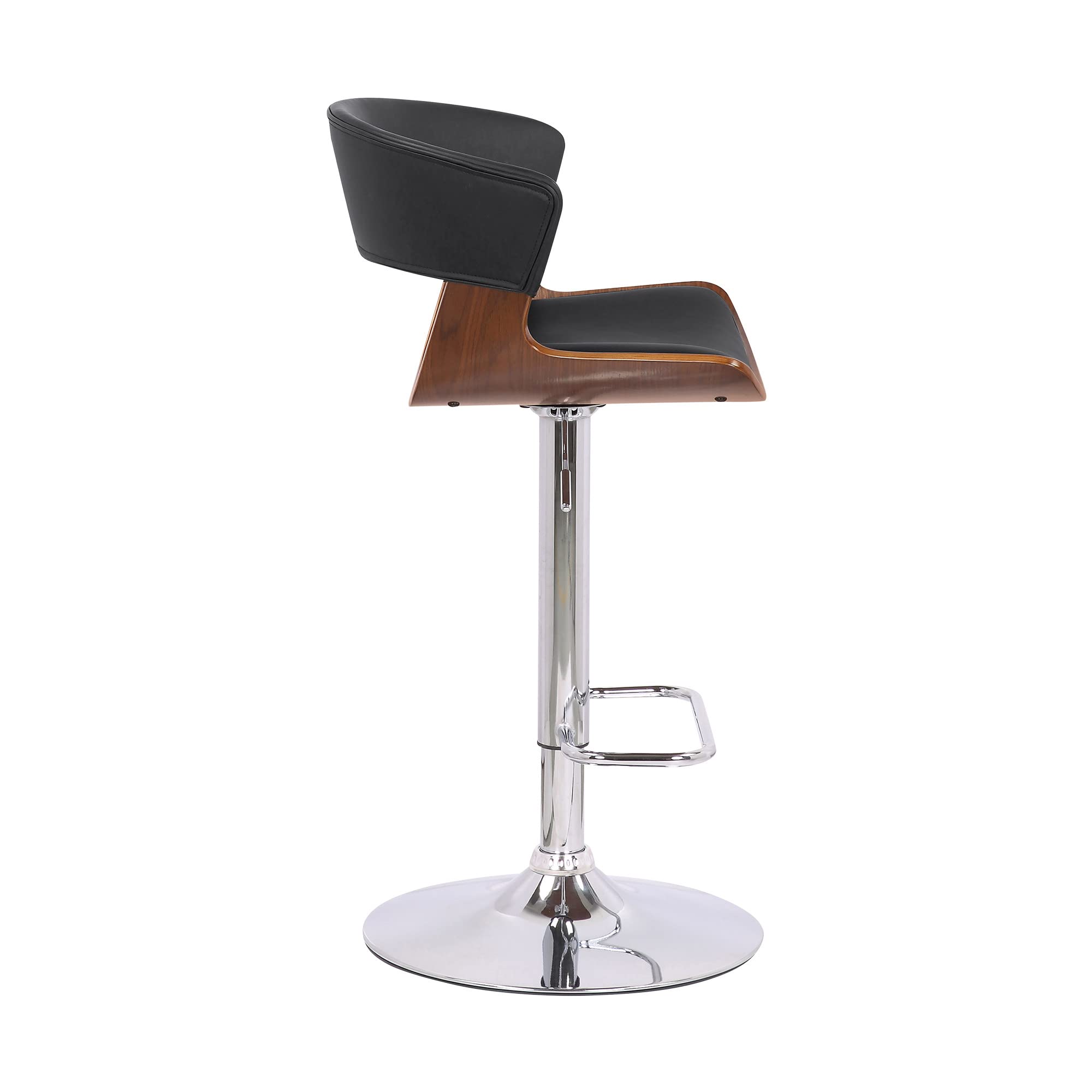 HomeRoots Wood, Metal, Foam Faux Leather Black Faux Leather Adjustable Swivel Wooden Bar Stool