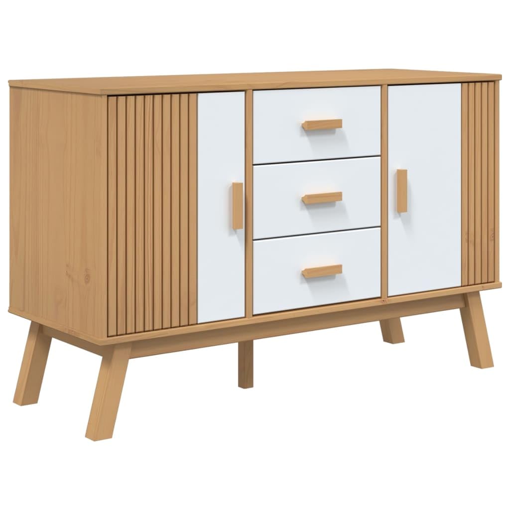 vidaXL Sideboard Olden in White and Brown - 44.9x16.9x28.9 inches, Solid Pine Wood Pine, with Ample Storage, Scandinavian Design, for Living Room or Hallway