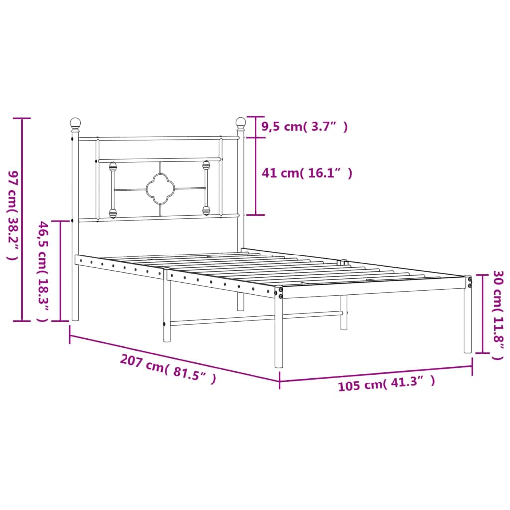 vidaXL Metal Bed Frame with Supportive Headboard and Extra Storage - Suitable for 39.4x78.7 Mattress, Powder-Coated Steel Construction, White