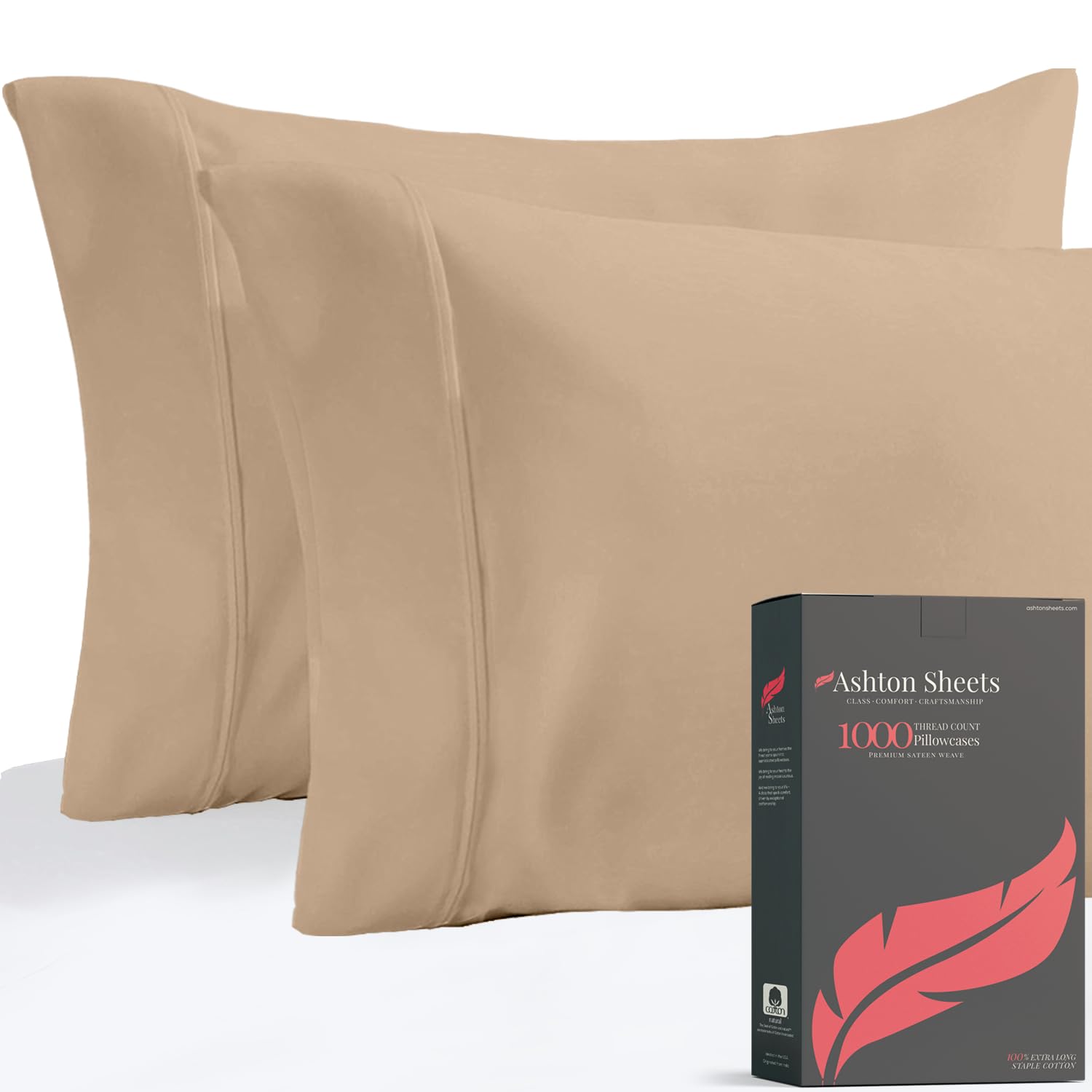 Ashton Sheets 100% Egyptian Cotton Sheets King Size - 1000 Tc 4 Pc Taupe Egyptian Cotton Sheets For King Size Bed, Sateen Weave