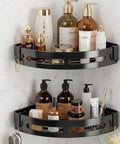 Bathroom & Kitchen Corner Shelf, Black, Abs Plastic, SelfAdhesive, No Drilling, WallMount Bathroom Organiser, Pack Of 2