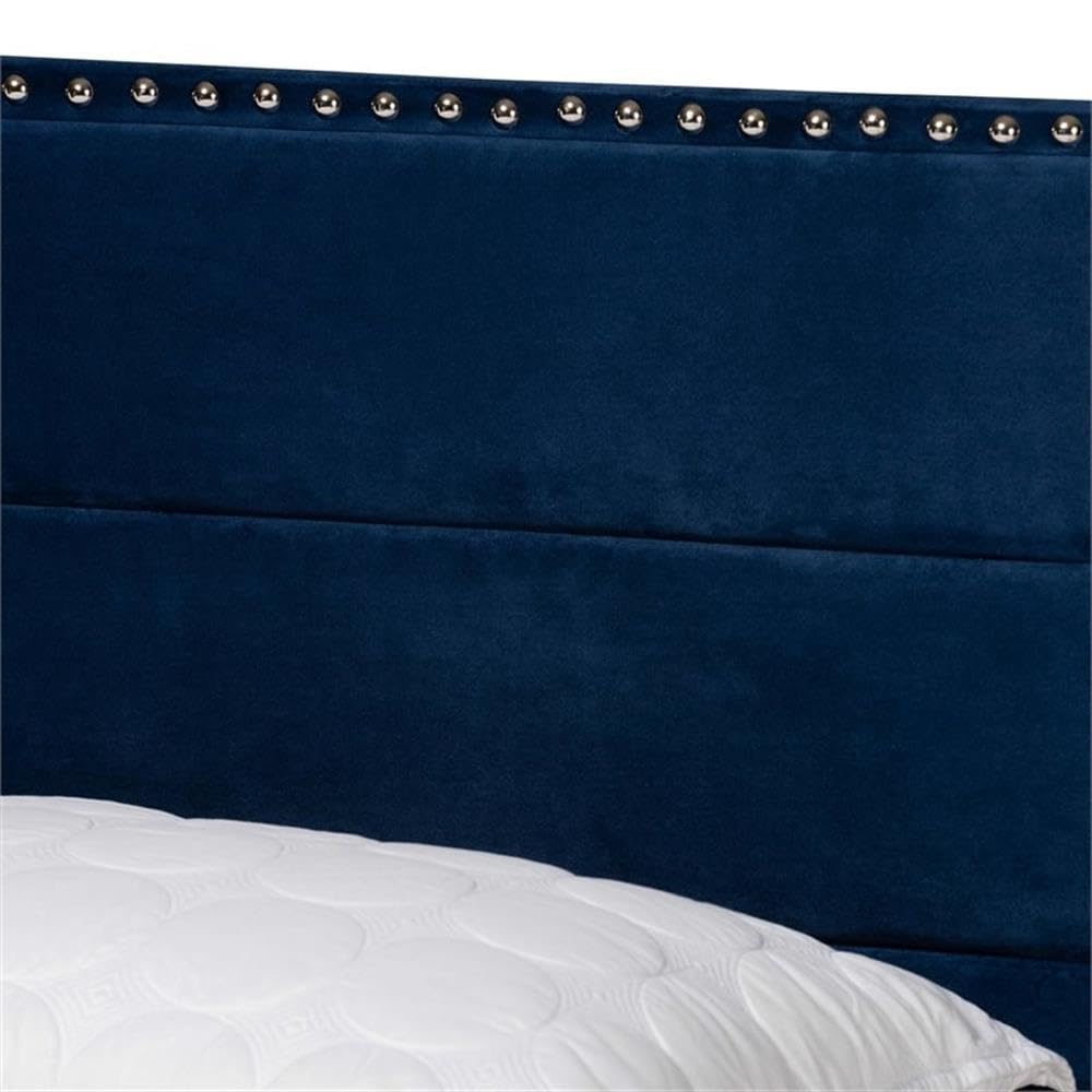 Baxton Studio Tamira Modern and Contemporary Glam Navy Blue Velvet Fabric Upholstered Queen Size Panel Bed