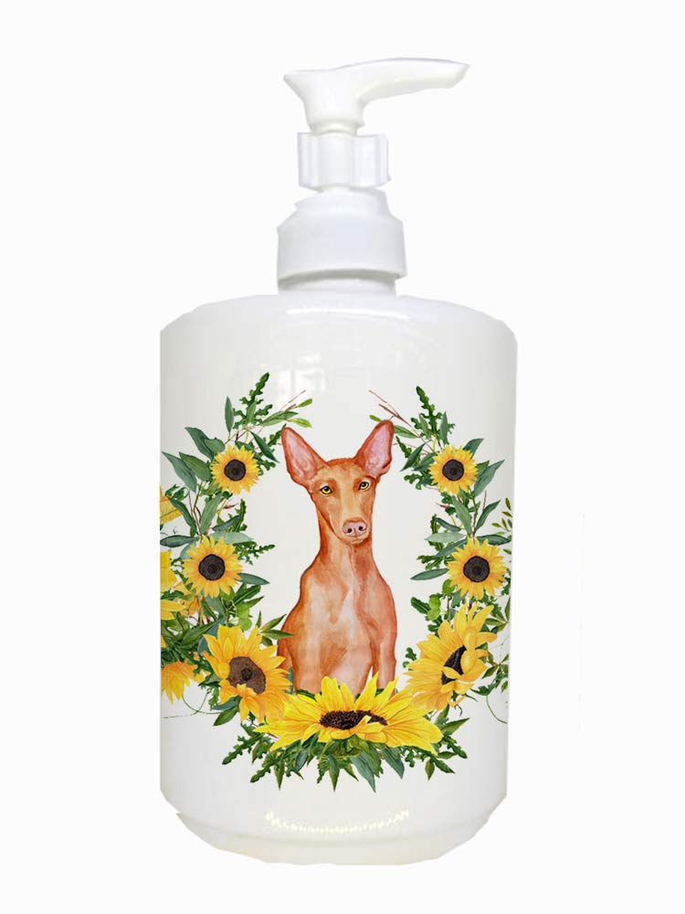 Caroline's Treasures CK2907SOAP Pharaoh Hound in Sunflowers Ceramic Soap Dispenser Hand Soap Dispenser Pump Bottles for Bathroom