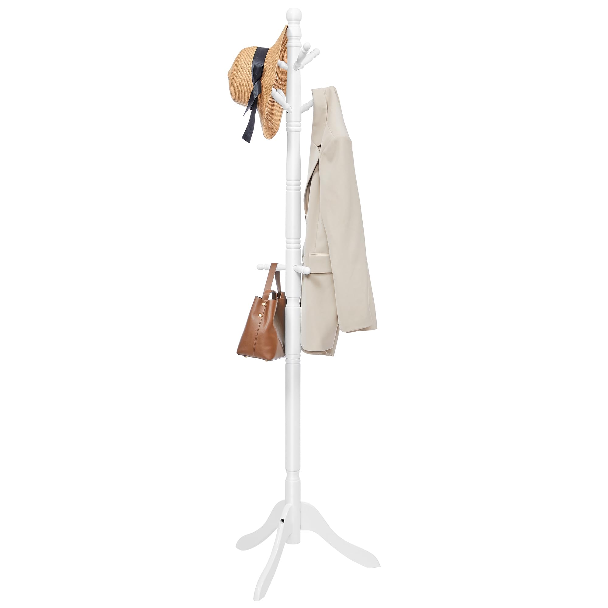 VASAGLE Solid Wood Coat Rack and Stand, Free Standing Hall Coat Tree with 10 Hooks for Hats, Bags, Purses, for Entryway, Hallway