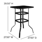 Flash Furniture Barker 27.5" Square Black Tempered Glass Bar Height Metal Patio Bar Table