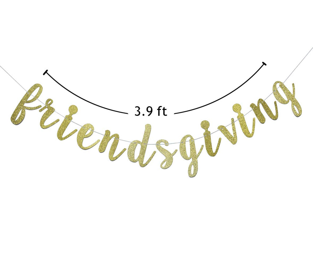 Friendsgiving Banner For Thanksgiving Day Friends Party Decorations Pre-Strung Home Garland (Gold Glitter)