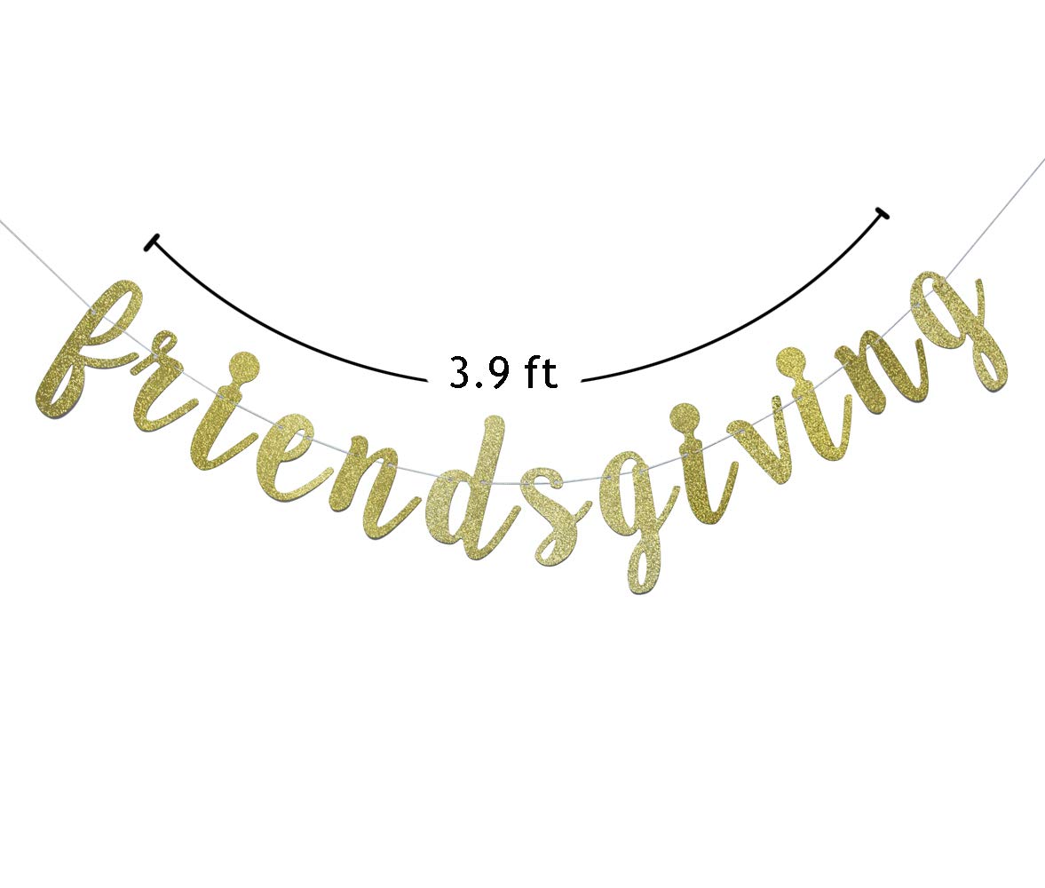 Friendsgiving Banner For Thanksgiving Day Friends Party Decorations Pre-Strung Home Garland (Gold Glitter)
