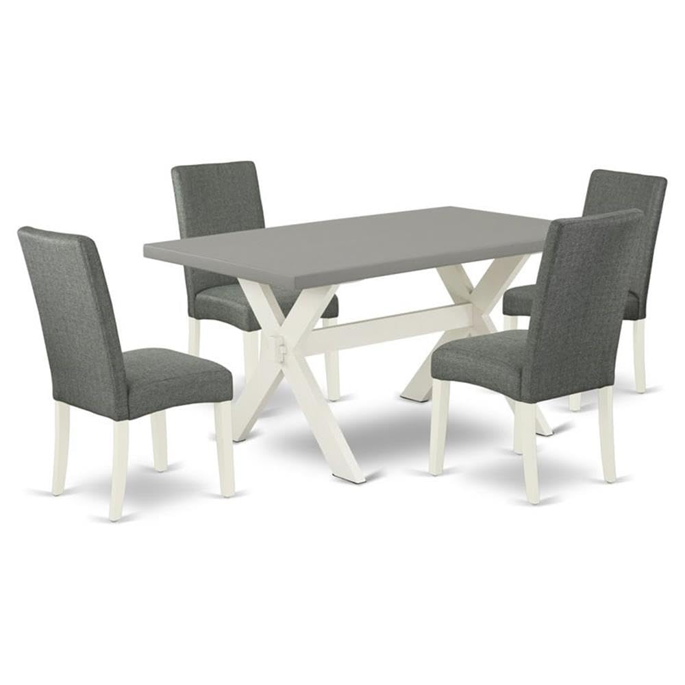 East West Furniture X096Dr207-5 5 Piece Kitchen Table Set For 4 Includes A Rectangle Dining Room Table With X-Legs And 4 Gray Linen Fabric Parson Dining Chairs, 36X60 Inch, Multi-Color