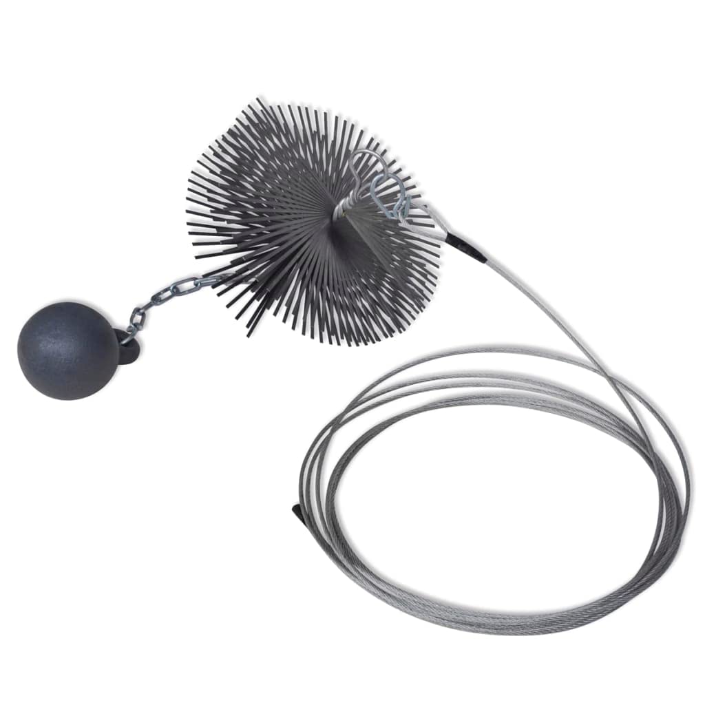 vidaXL Durable Chimney Cleaning Brush with Steel Wire - Round 9.8&quot; Diameter - Comes with Ball, Chain and Thread, Ideal for Effective Chimney Maintenance - Compliant with California Proposition 65