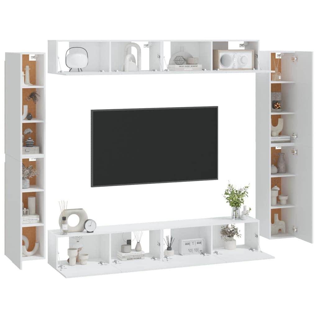 vidaXL TV Cabinet Set 8 Piece Home Living Room Entertainment Center HiFi Side Cabinet TV Console Media Unit Furniture White Engineered Wood
