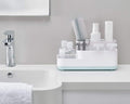 Styxon Toothbrush Holder Bathroom Organizer Tray, White, 5 Compartments, Countertop Organizer for Bathroom & Vanity, Office Desk